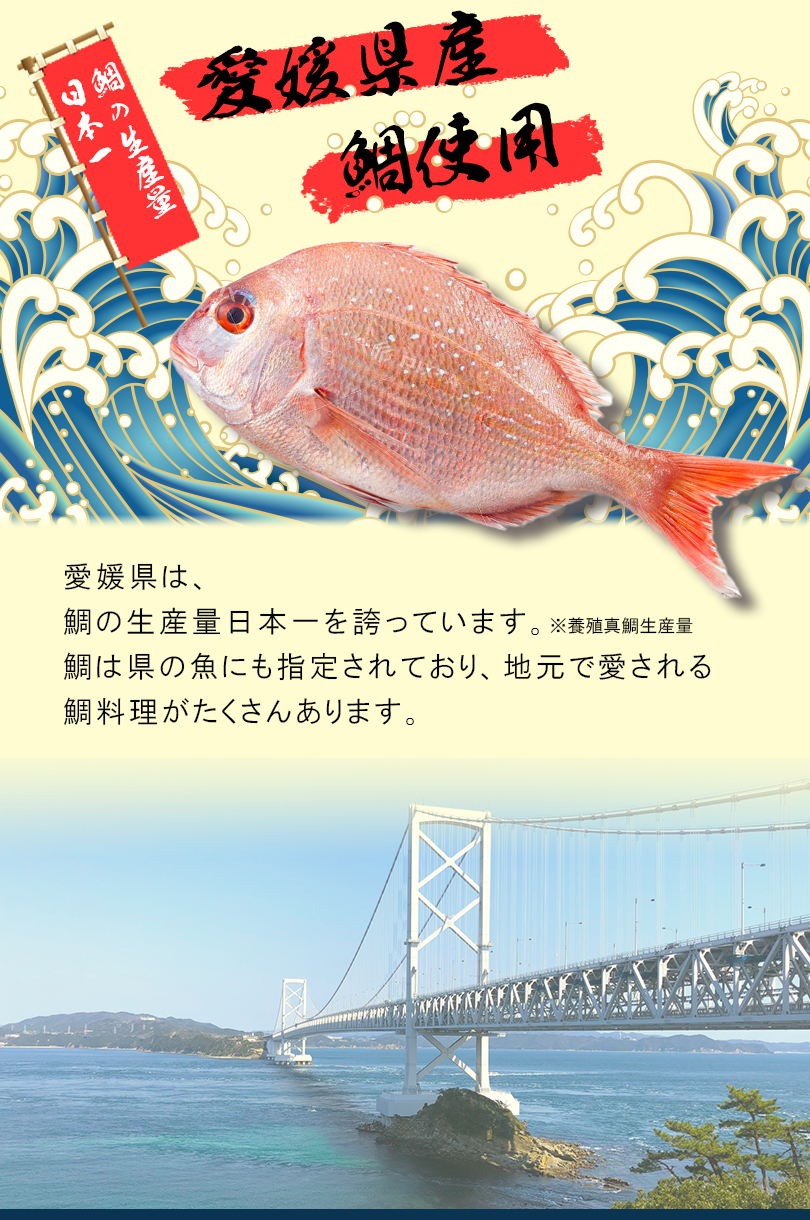 愛媛県は、鯛の生産量日本一を誇っています。（養殖真鯛生産量）