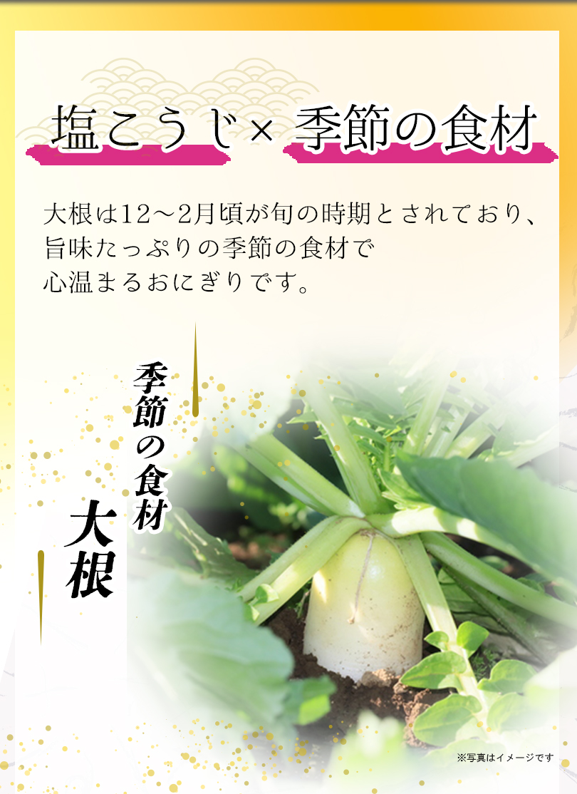 塩こうじ×季節の食材 大根は12月～2月頃が旬の時期。旨みたっぷりの季節の食材です