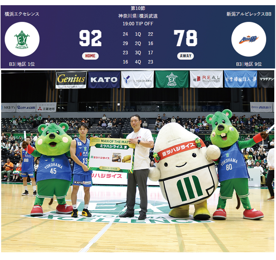横浜エクセレンス　冠試合　ミツハシライスMATCH DAY　MOM